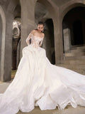 Gorgeous Lace Off-the-shoulder Long-sleeve Design A-Line Wedding Dress Ball Gown Prom Dress Evening Dress HZ1024