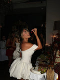 Sexy Ivory Satin Off-the-shoulder Sweetheart Short A-Line Party Dress Cocktail Dress Homecoming Dress HZ1024
