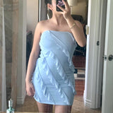 New Style Light Blue Bodycon Design Strapless Homecoming Dress HZ1024