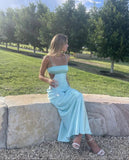 Vintage Aqua Spaghetti Strap Mermaid Satin Prom Dress Party Dress Evening Dress HZ1024