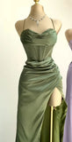 Charming Satin High Slit Sweetheart Mermaid Long Prom Dress Party Dress Evening Dress HZ1024