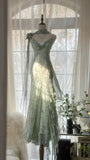 Gorgeous Light Green Cowl Neck Glittering Beaded Spaghetti Strap Chiffon Mermaid Prom Dress Evening Dress HZ1024