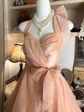 Vintage Champagne Sweetheart Halter Dress Design A-line Chiffon Party Dress Homecoming Dress HZ1024