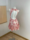 Cute Pink Floral Backless Design A-line Party Dress Homecoming Dress HZ1024