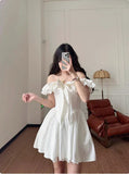 Vintage White Off-the-shoulder A-Line Lace Short Party Dress Cocktail Dress Homecoming Dress HZ1024