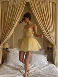 Vintage Yellow Sweetheart A-Line Short Tulle Party Dress Cocktail Dress Homecoming Dress HZ1024