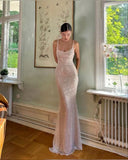 Elegant Pink Glittering Sequin Mermaid Spaghetti Strap Prom Dress Party Dress Evening Dress HZ1024