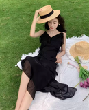 New Fashion Elegant Ruffled Dress Design Spaghetti Strap Dress HZ1024