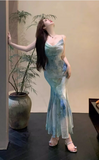 New Stylish Floral Design Elegant Casual Spaghetti Strap Dress HZ1024