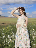 Simple Fashion Flora Design Beach Holiday A-line Halter Dress HZ1024