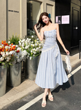 New Fashion Blue Stripe Design A-line Lace Spaghetti Strap Dress HZ1024