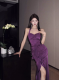 Vintage Purple Sweetheart Pleated Design Prom Dress A-line Halter Dress HZ1024