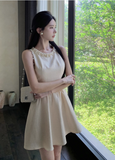 Fashion Beige Sleeveless Pearl Beading Design A-line Homecoming Dress HZ1024