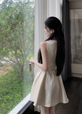 Fashion Beige Sleeveless Pearl Beading Design A-line Homecoming Dress HZ1024
