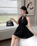 Simple Fashion Black Beading V-neck Design A-line Halter Homecoming Dress HZ1024