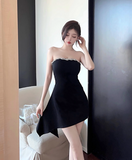 Vintage Black Sequin Design A-line Sleeveless Strapless Homecoming Dress HZ1024