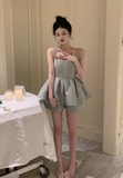 Cute Fashion Gray Spaghetti Strap Design A-line Satin Party Dress Homecoming Dress HZ1024