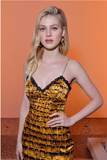Vintage Lace Patchwork Check Pattern Design A-line Spaghetti Strap Party Dress HZ1024