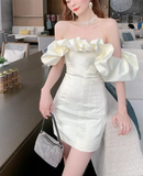 New Fashion White Off-the-shoulder Satin Sheath Short Party Dress Homecoming Dresses HZ1024