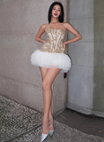 Vintage Khaki Strapless A-Line Short Summer Dresses Party Dress Homecoming Dress HZ1024