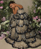 Gorgeous Shiny Sequin A-Line Long Tiered Prom Dress Evening Dress HZ1024
