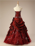 Vintage Burgundy Embroidery Beaded Sweet 16 Quinceanera A-Line Floor-length Prom Dress Birthday Dress Evening Dress Ball Gown HZ1024