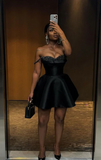 Vintage Black Beaded Satin Sweetheart A-Line Homecoming Dress Party Dress Cocktail Dress HZ1024