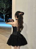 Gothic Lace Spaghetti Strap A-Line Sweetheart Short Lace-up Halloween Costume HZ1024