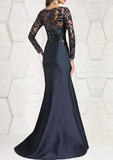 Elegant Navy Blue Mermaid Sequin Mother of Bride Dress Jewel Neck Evening Gown Long Formal Dress HZ1024