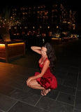 Vintage Burgundy Satin Spaghetti Strap Short A-Line Party Dress Cocktail Dress Homecoming Dress HZ1024