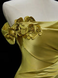 Elegant Satin Mermaid Evening Gown Strapless 3D Flowers Party Dress Long Formal Dress HZ1024