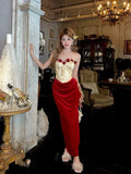 Vintage 3D Rose Sweetheart Prom Dress Red Velvet Sheath Evening Dress Long Formal Dress HZ1024