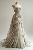 Vintage Sweetheart Sparkling Beaded Sequin Design Elegant A-Line Tulle Princess Wedding Dress HZ1024