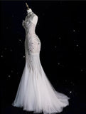 Vintage Sparkling Beaded Mermaid Design Strapless Princess Wedding Dress HZ1024