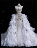 Vintage Sparkling Beaded Mermaid Design Strapless Princess Wedding Dress HZ1024