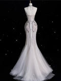 Vintage Sparkling Beaded Mermaid Design Strapless Princess Wedding Dress HZ1024