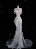 Elegant Sparkling Sequin Mermaid Design Off-the-shoulder Princess Wedding Dress HZ1024