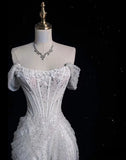 Elegant Sparkling Sequin Mermaid Design Off-the-shoulder Princess Wedding Dress HZ1024