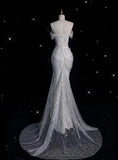 Elegant Sparkling Sequin Mermaid Design Off-the-shoulder Princess Wedding Dress HZ1024