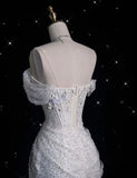 Elegant Sparkling Sequin Mermaid Design Off-the-shoulder Princess Wedding Dress HZ1024