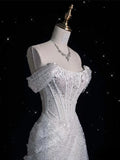 Elegant Sparkling Sequin Mermaid Design Off-the-shoulder Princess Wedding Dress HZ1024