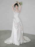 Retro Off-the-shoulder Floor Length Design Elegant Satin A-Line Wedding Dress HZ1024