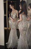 Elegant Silvery Shiny Sequin Mermaid Long Prom Dress Party Dress Evening Dress HZ1024