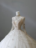 Vintage Sparkling Beaded Ball Gown Design A-Line Long-sleeved Princess Wedding Dress HZ1024