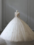 Vintage Sparkling Beaded Ball Gown Design A-Line Long-sleeved Princess Wedding Dress HZ1024