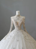 Vintage Sparkling Beaded Ball Gown Design A-Line Long-sleeved Princess Wedding Dress HZ1024