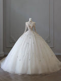 Vintage Sparkling Beaded Ball Gown Design A-Line Long-sleeved Princess Wedding Dress HZ1024