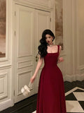 Retro Burgundy Maxi Length Design Elegant A-Line Evening Dress Prom Dress HZ1024