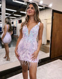 Stylish V-neck Bodycon Sequined Design A-line Mini Homecoming Dress HZ1024