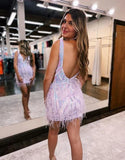 Stylish V-neck Bodycon Sequined Design A-line Mini Homecoming Dress HZ1024